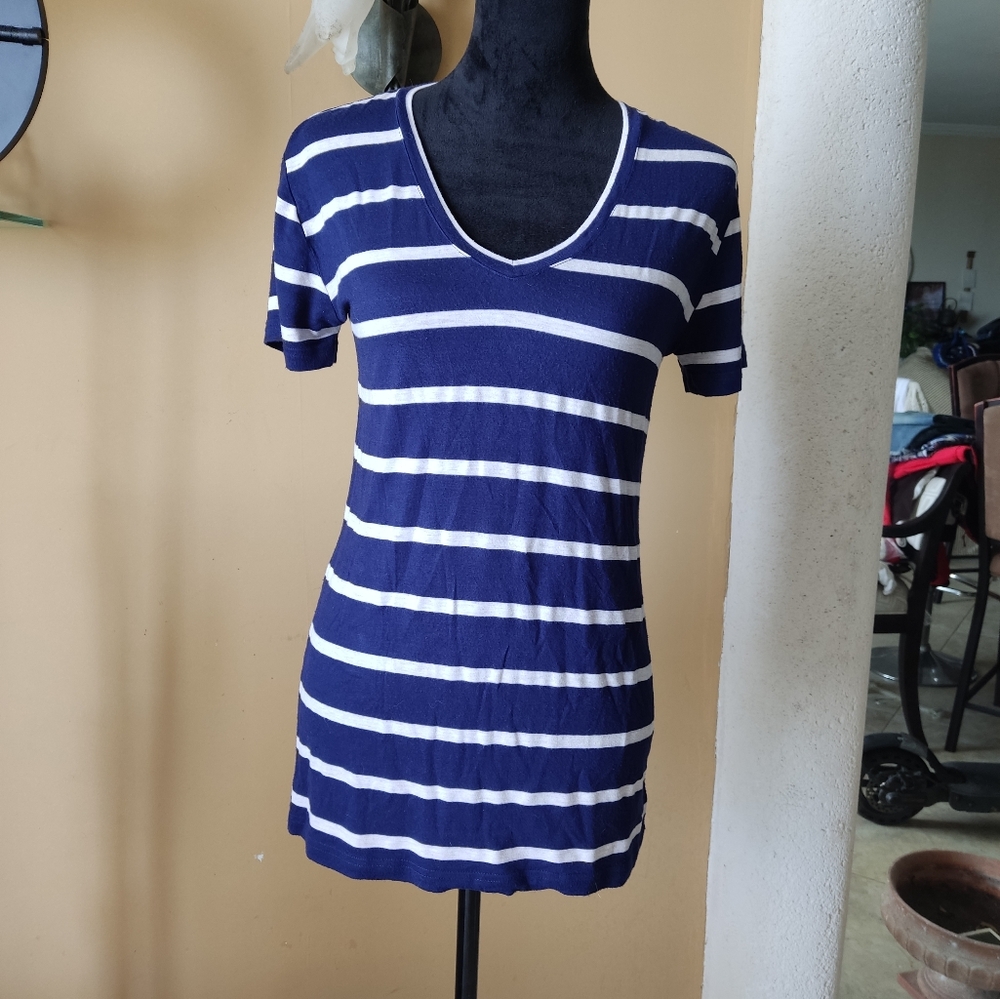 Love Charm Navy and White Striped Women's Top Size XL